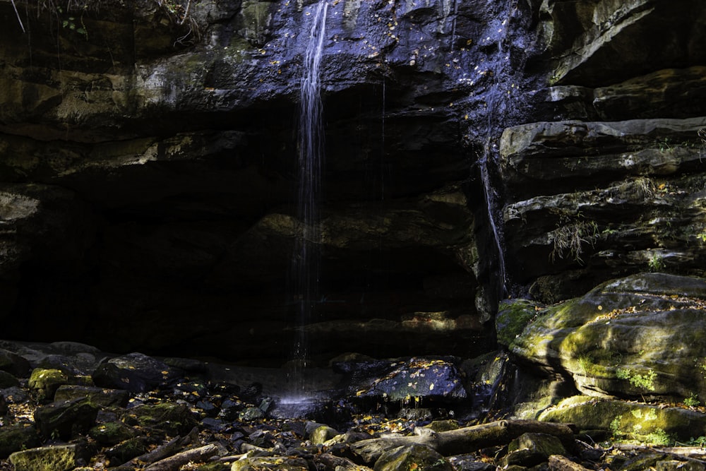 a waterfall in a cave