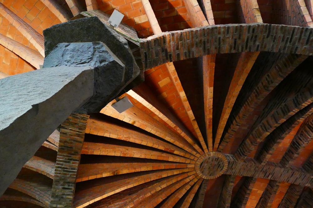 a wooden spiral staircase