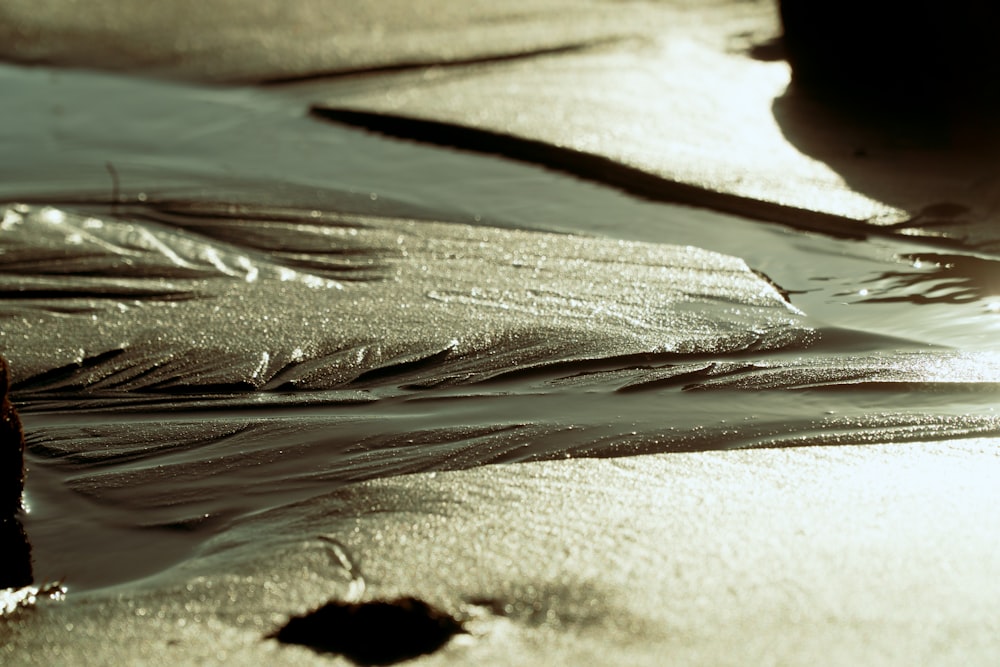 a close up of a wet road