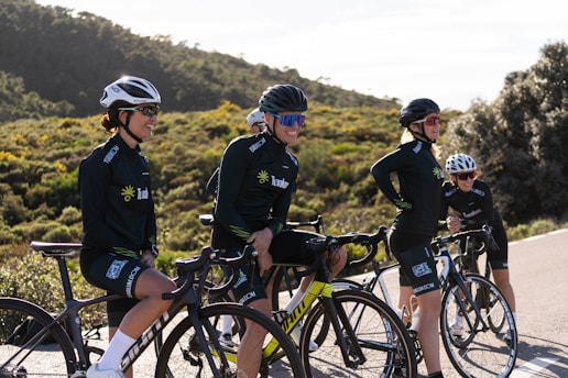 a group of people on bicycles