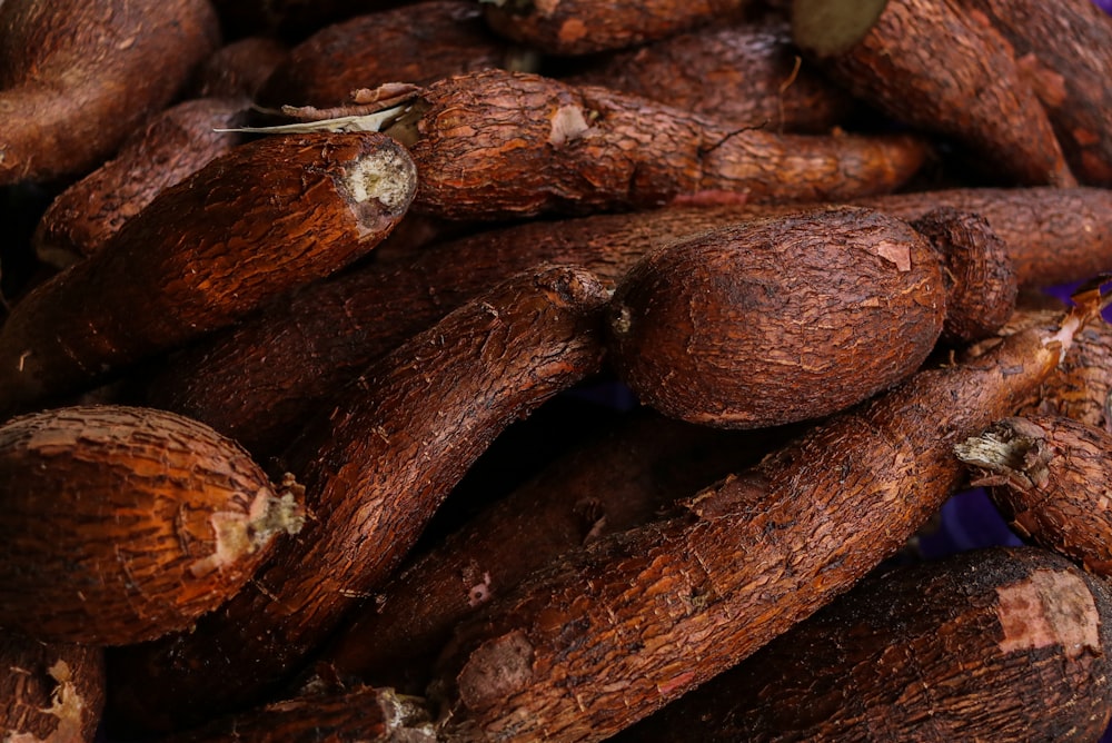 a pile of brown and black objects