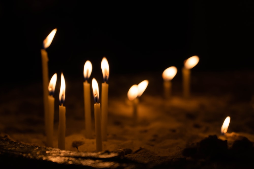 a group of candles lit