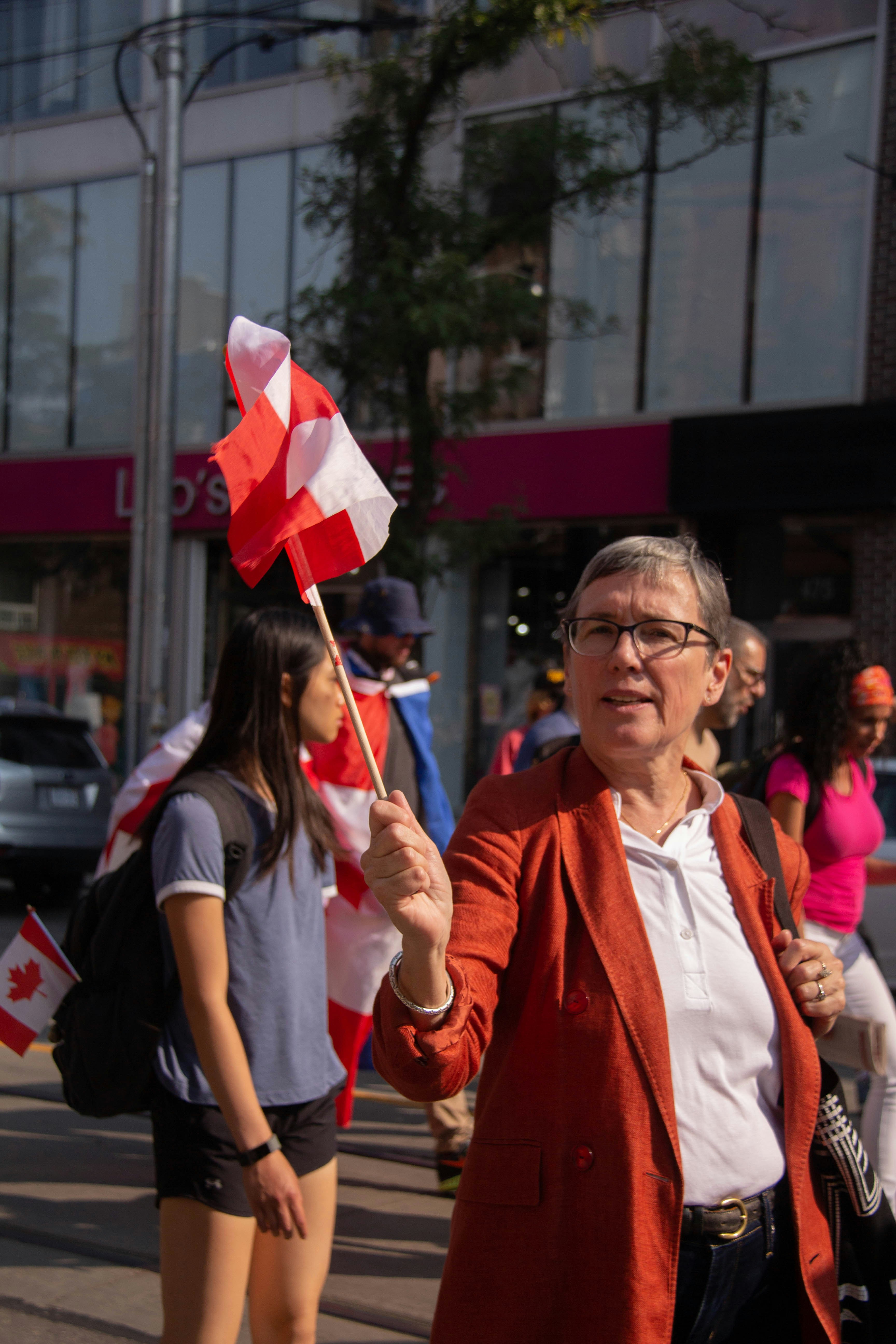 a person holding a flag