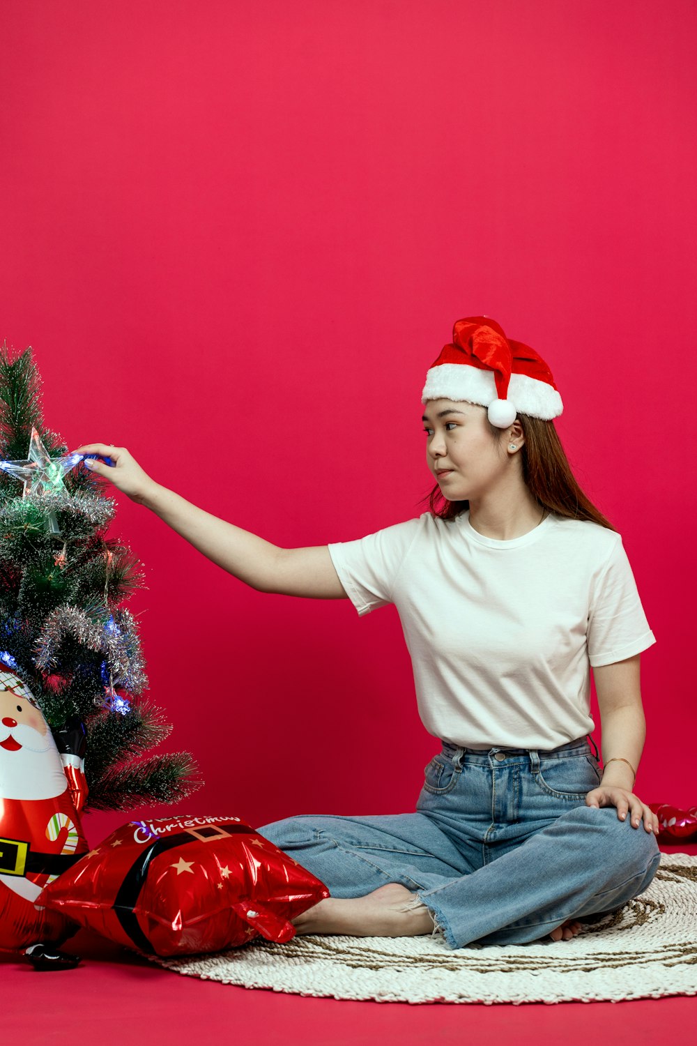 a person wearing a santa hat