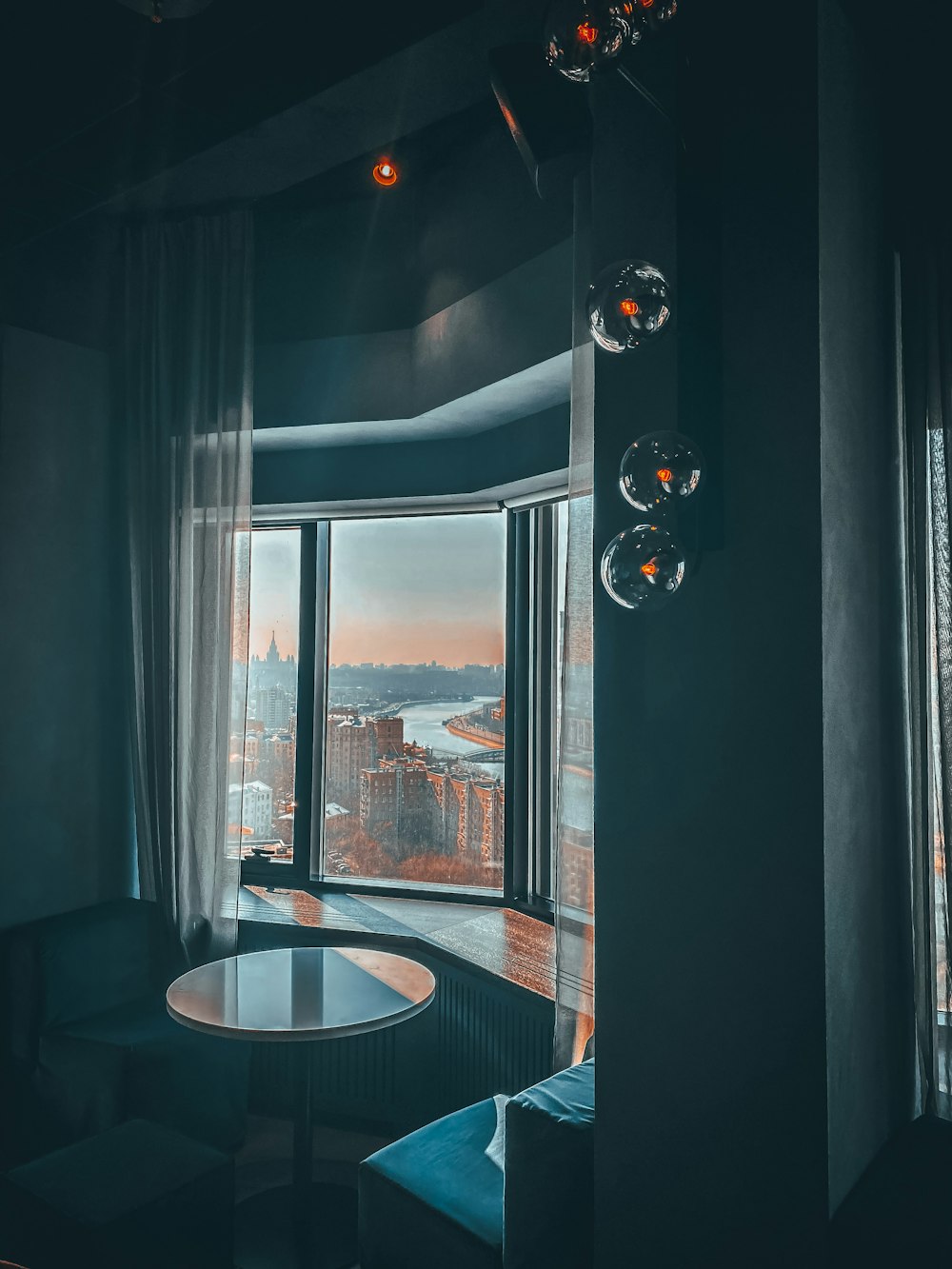 a window with a view of a city