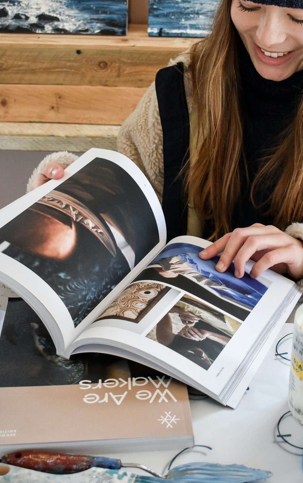 a woman reading a book