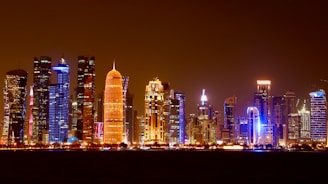a city skyline at night