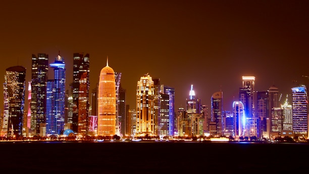 a city skyline at night