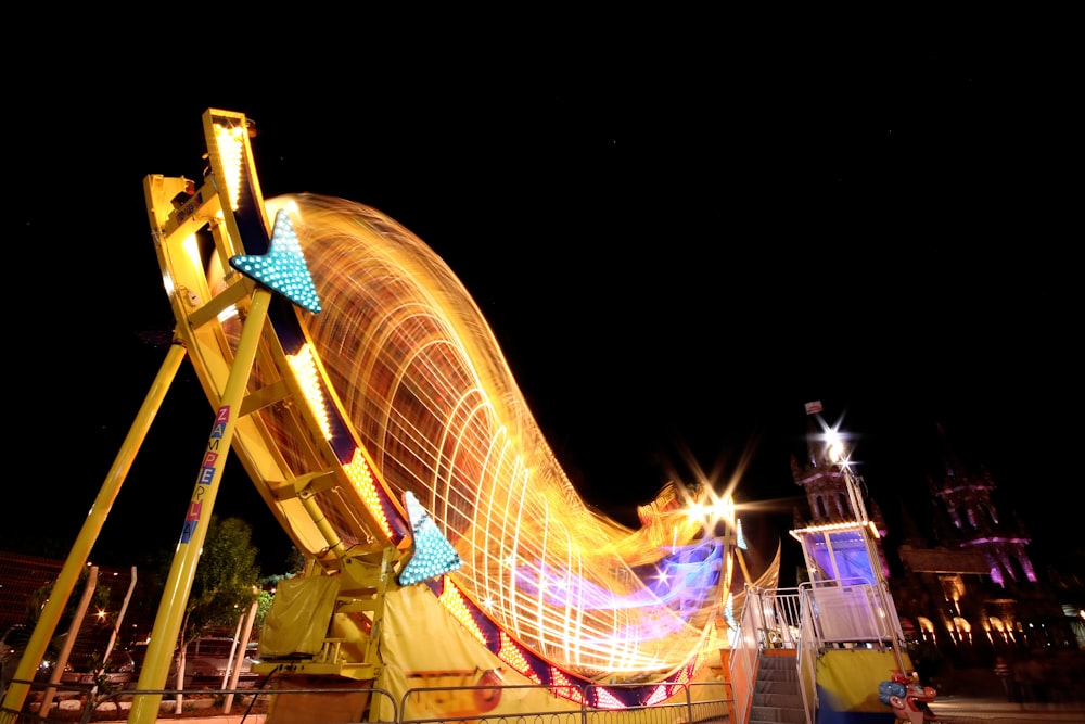 a ferris wheel at night