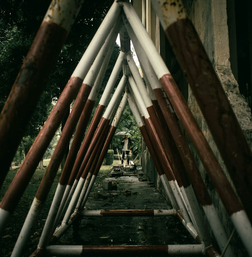 a wooden bridge with a walkway