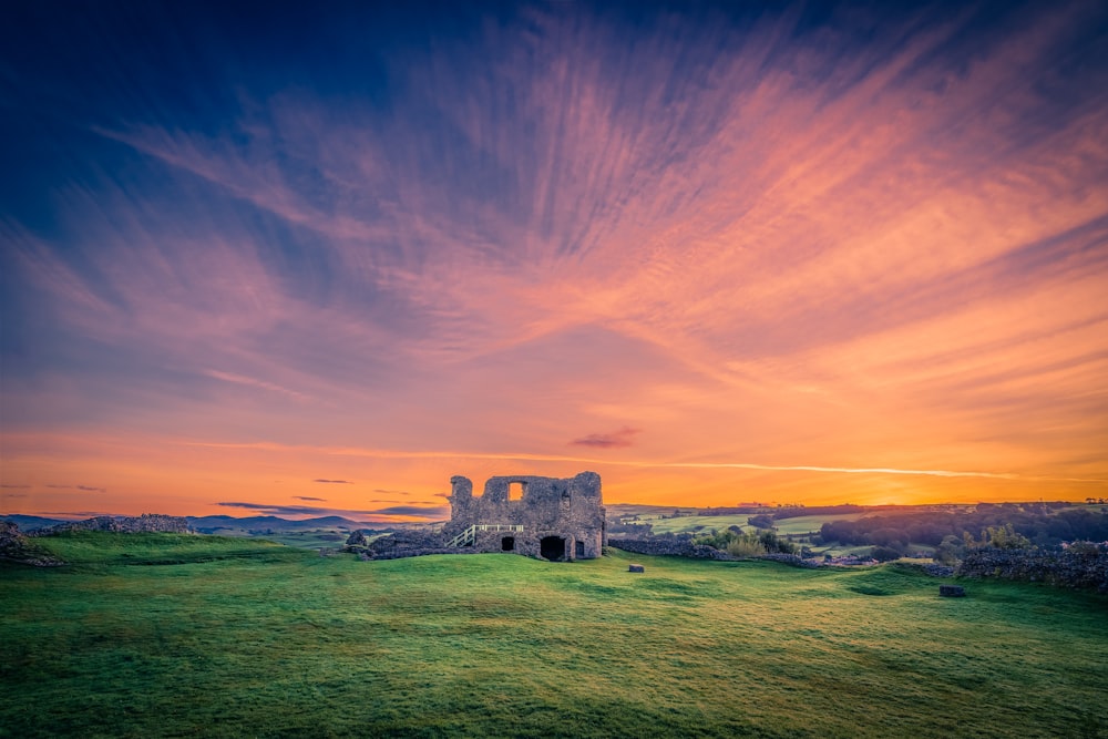 a building in a field