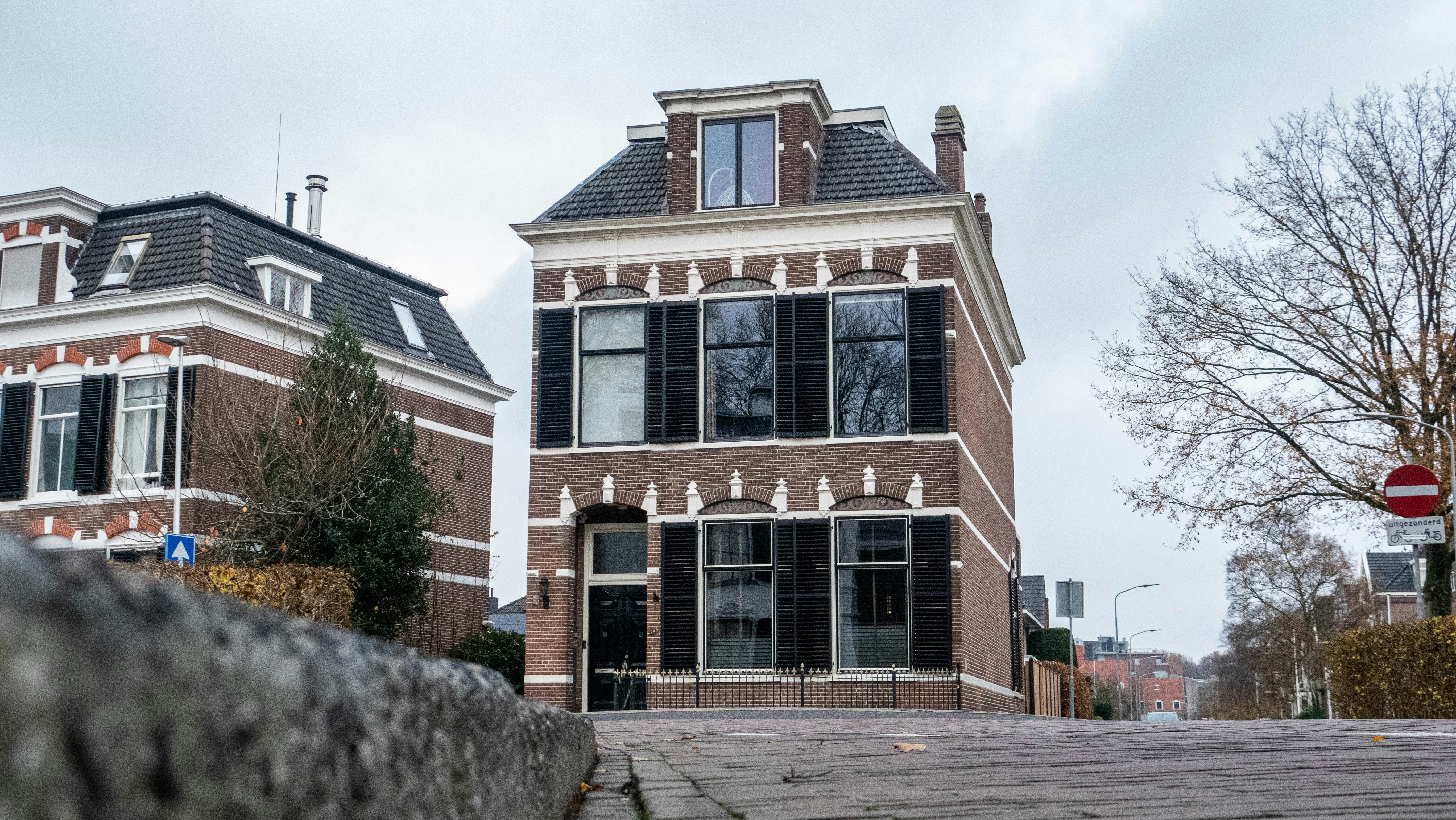 a building with a sign in front