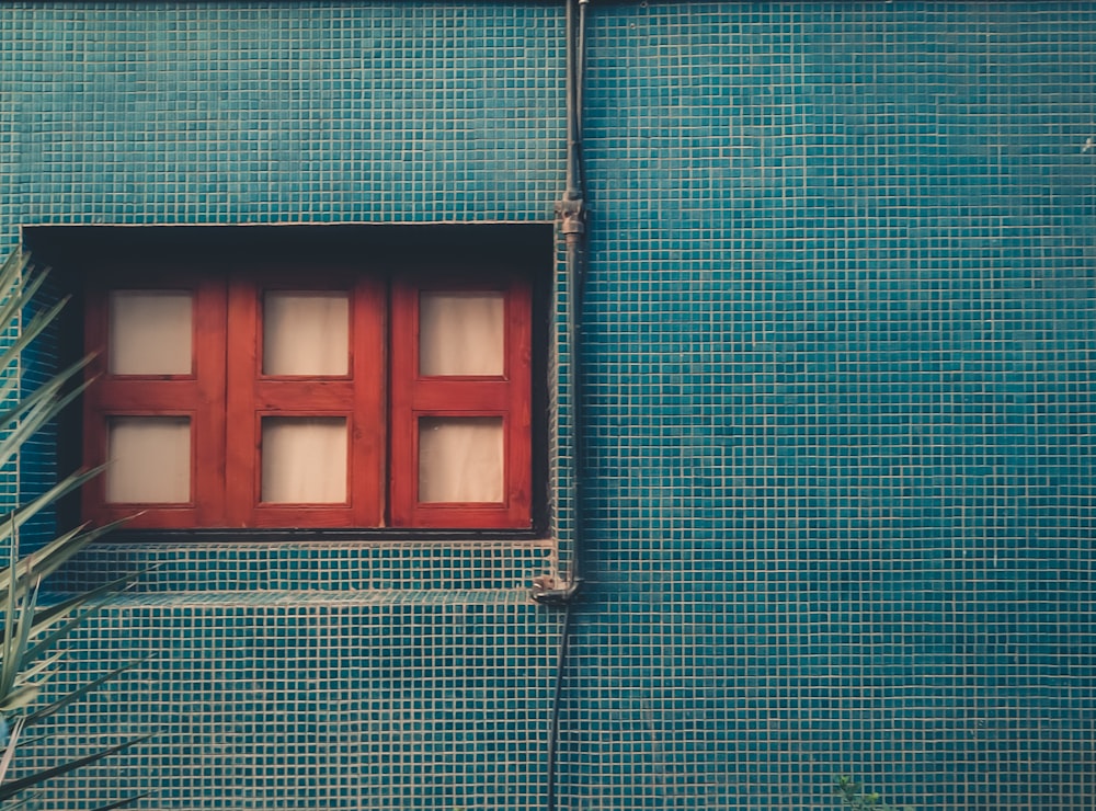 a window with red and white squares