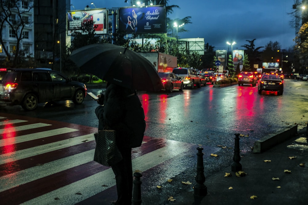 a person holding an umbrella on a sidewalk