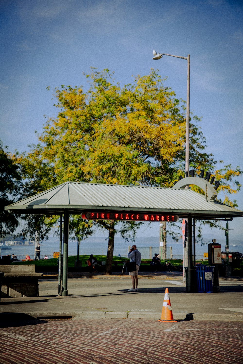 a person standing under a gazebo