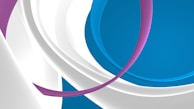 A composition featuring abstract curved shapes intertwining and overlapping against a backdrop. The color palette includes shades of blue, white, and purple, creating a sense of fluidity and movement.