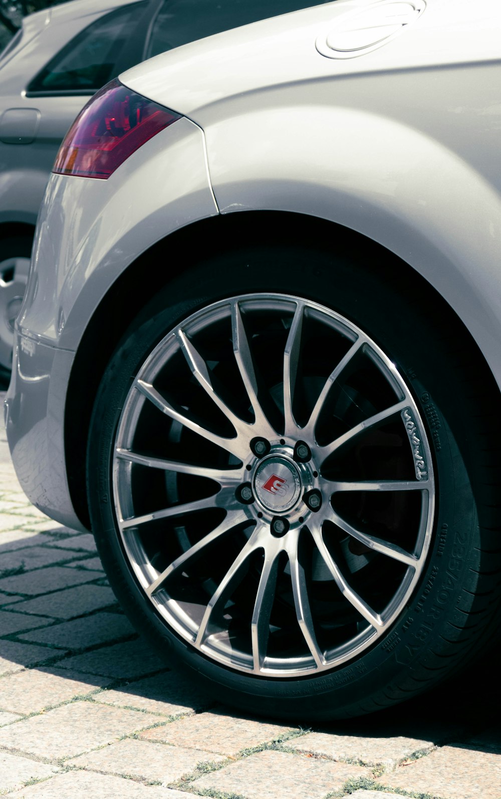 a close up of a car tire