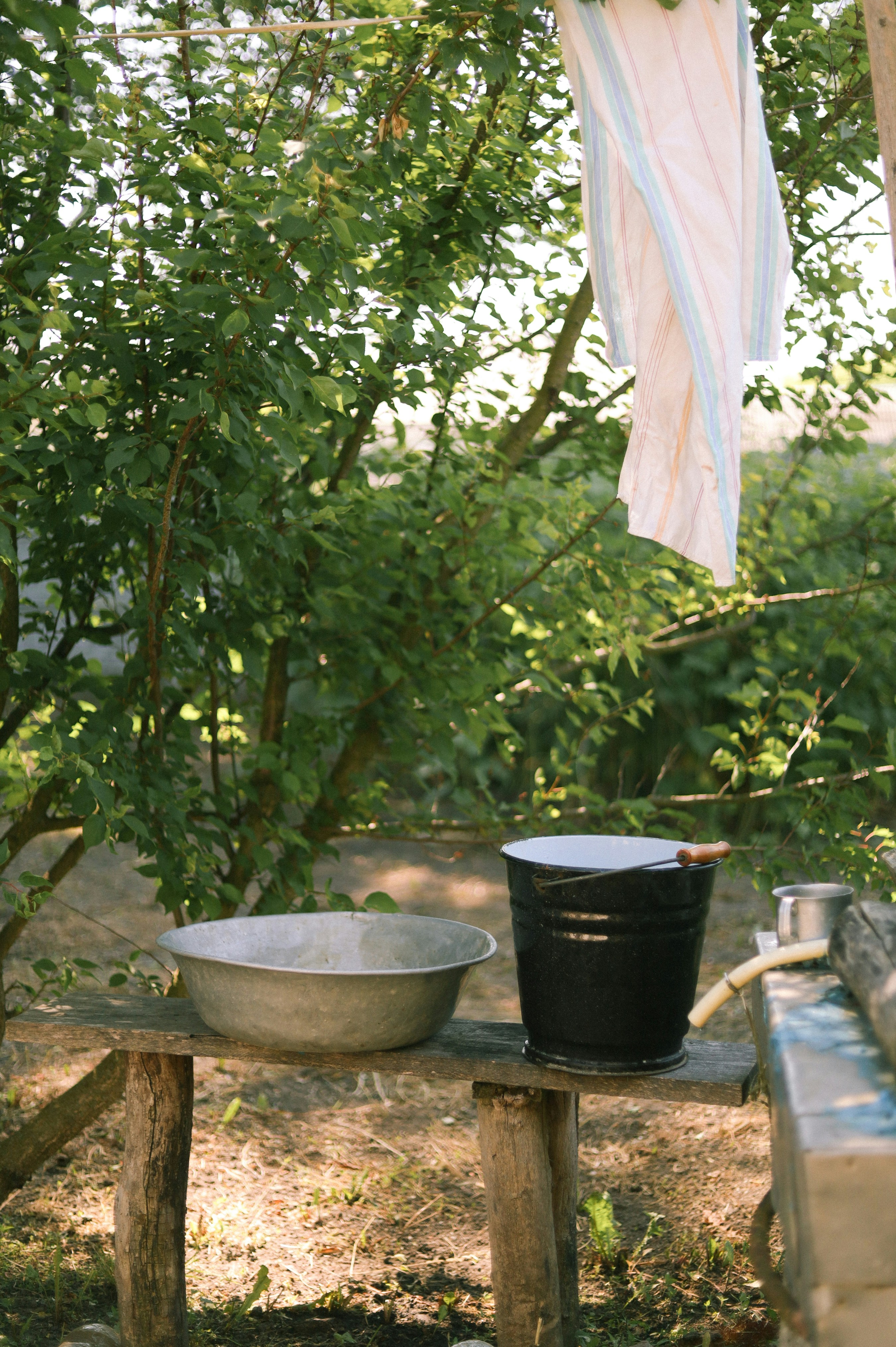 a metal bowl on a table