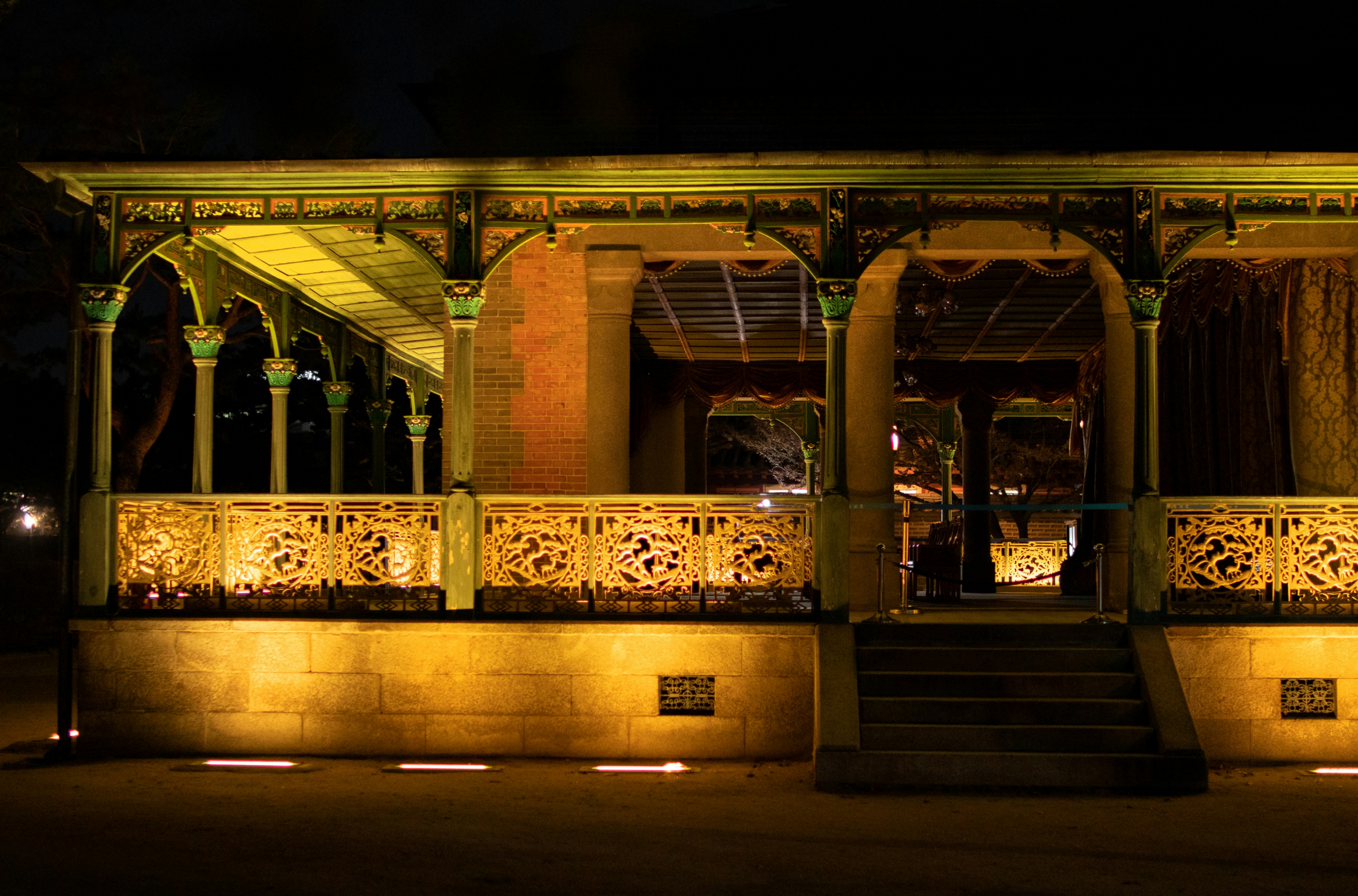 a building with a large staircase, 