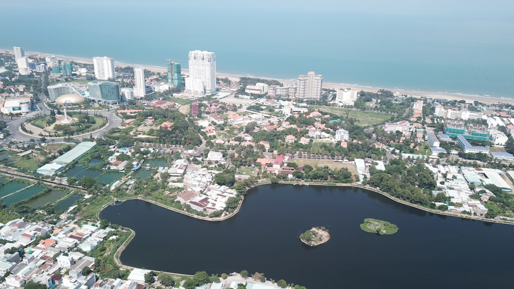 a city next to a body of water