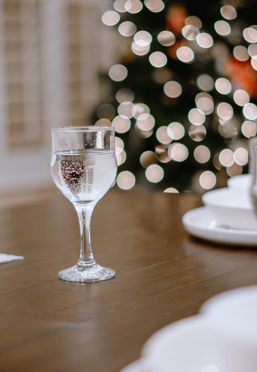 a glass of water on a table