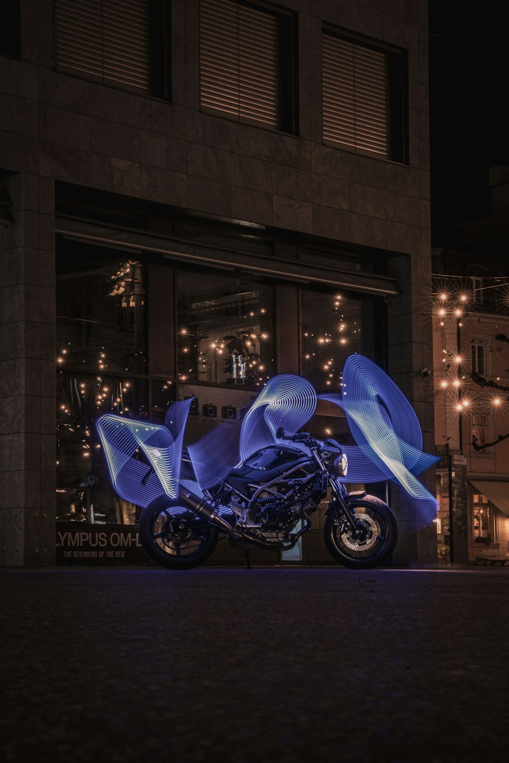 a motorcycle parked outside a building