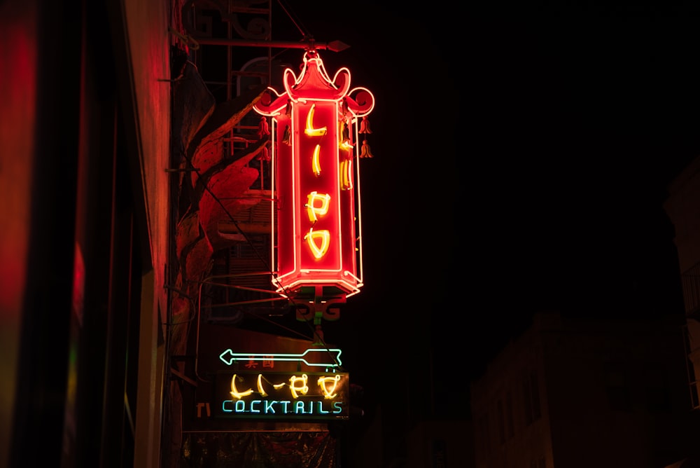 a neon sign at night