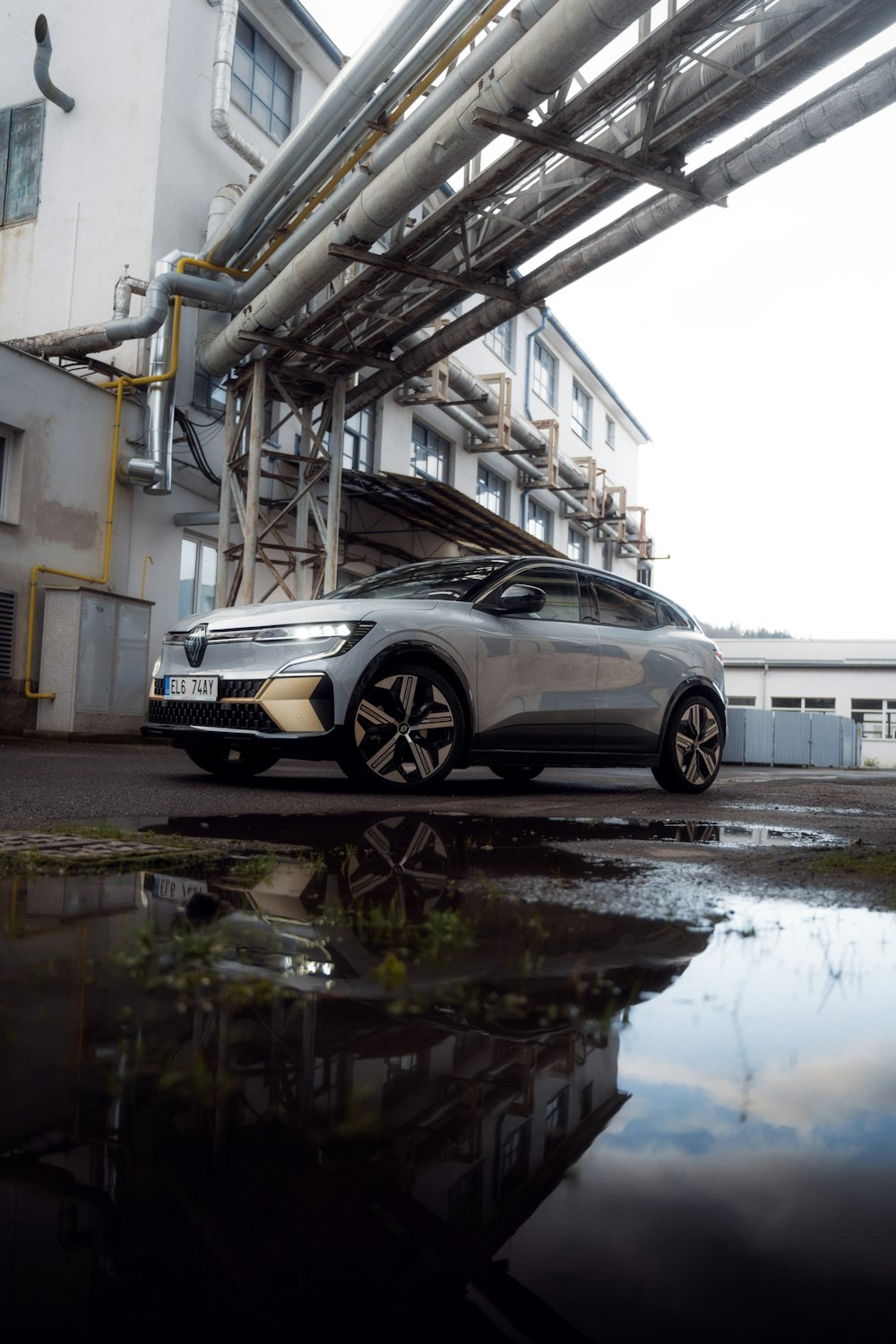 a car parked on a bridge