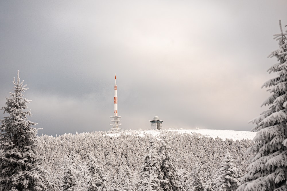 a tower in the snow