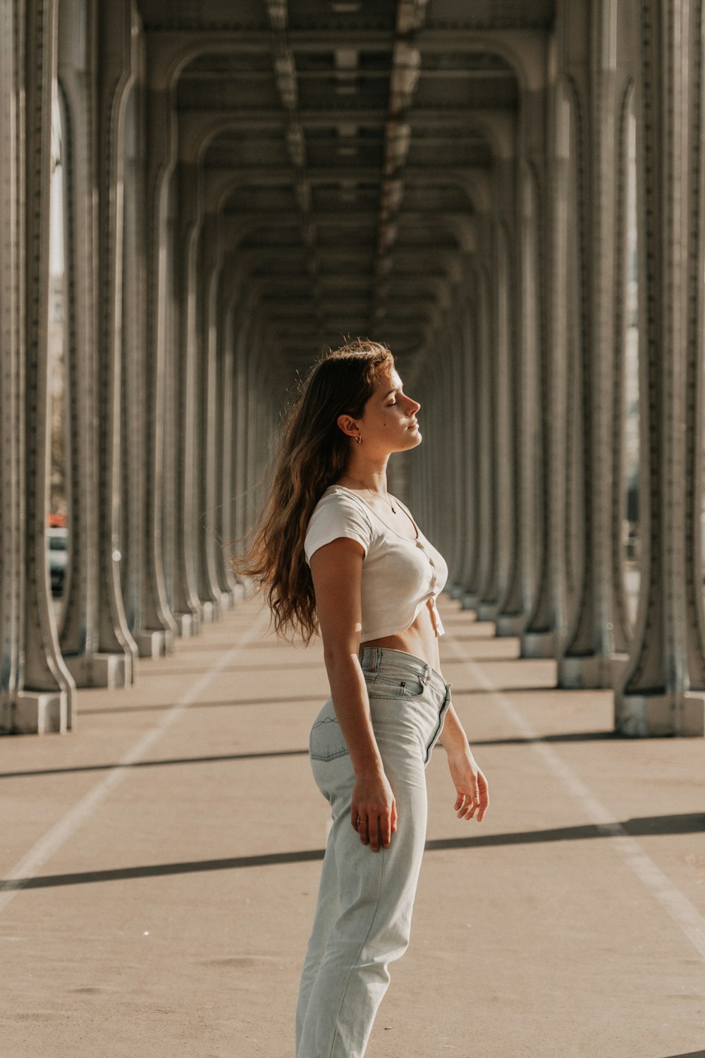 a woman walking outside