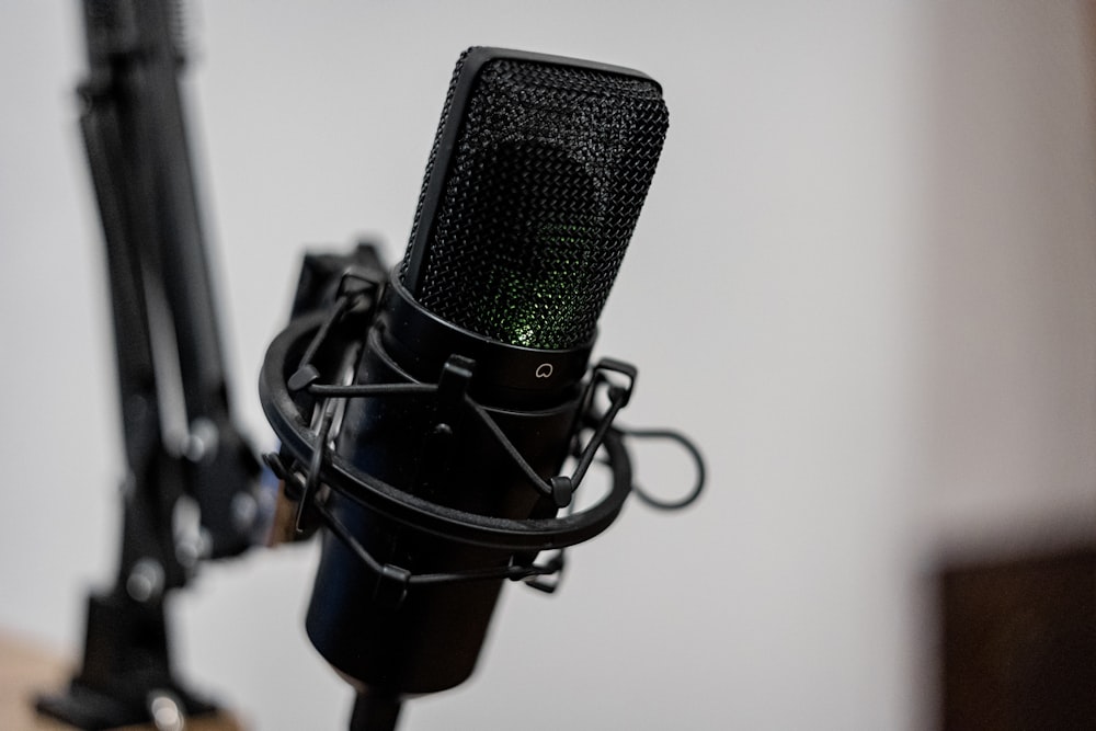 a black and white photo of a microphone