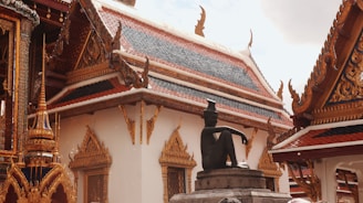a statue in front of a building