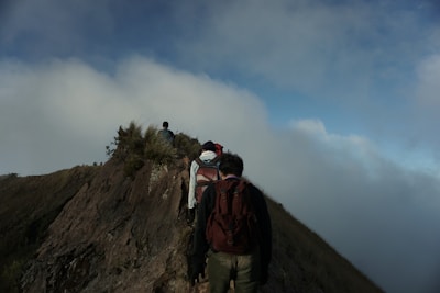 a group of people climbing a mountain