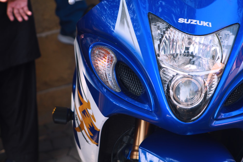 a blue and white motorcycle