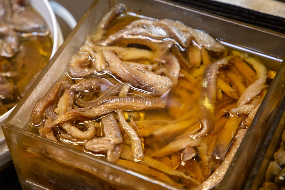 a tray of cooked fish