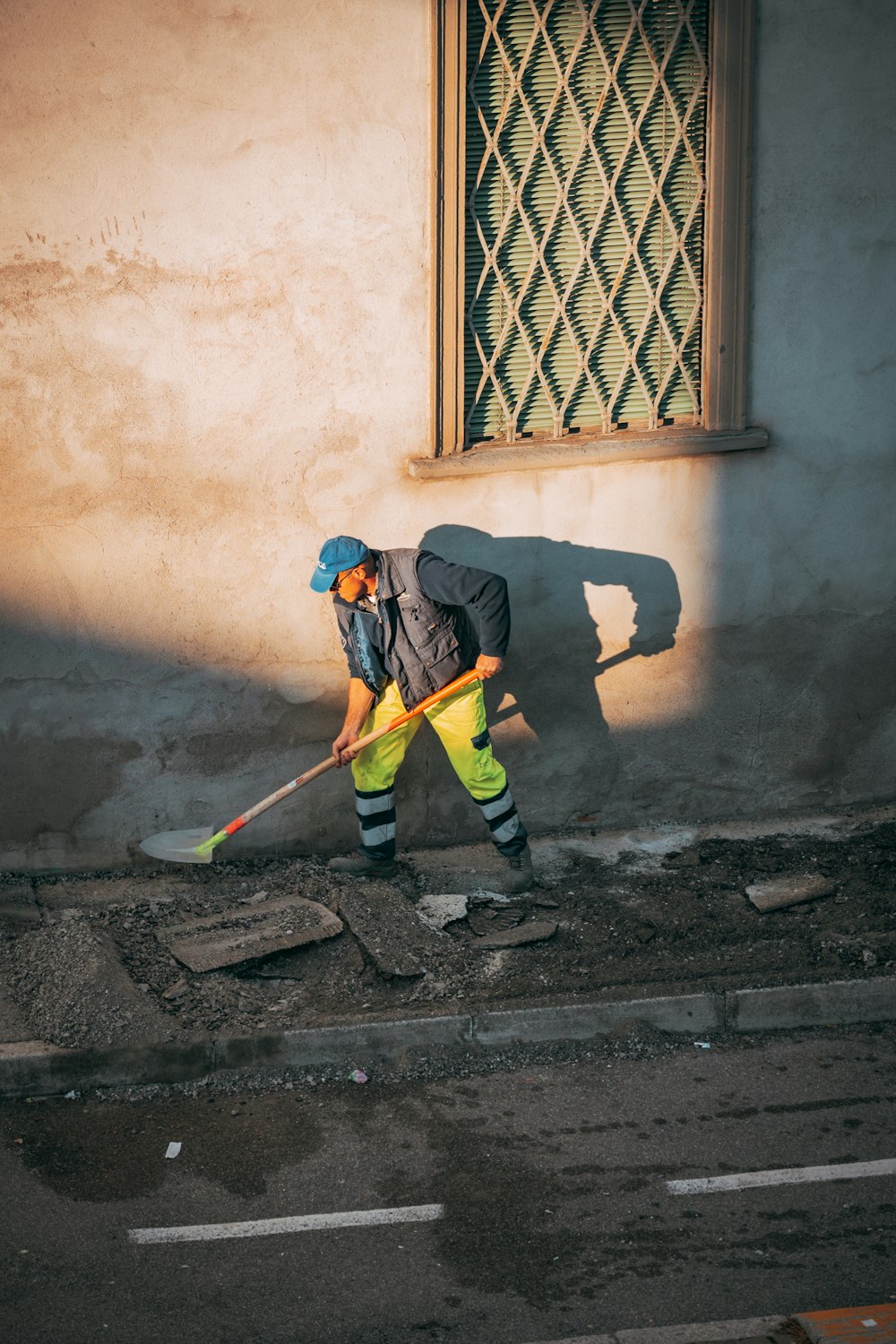 a person sweeping the street