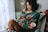 a woman sitting on a couch