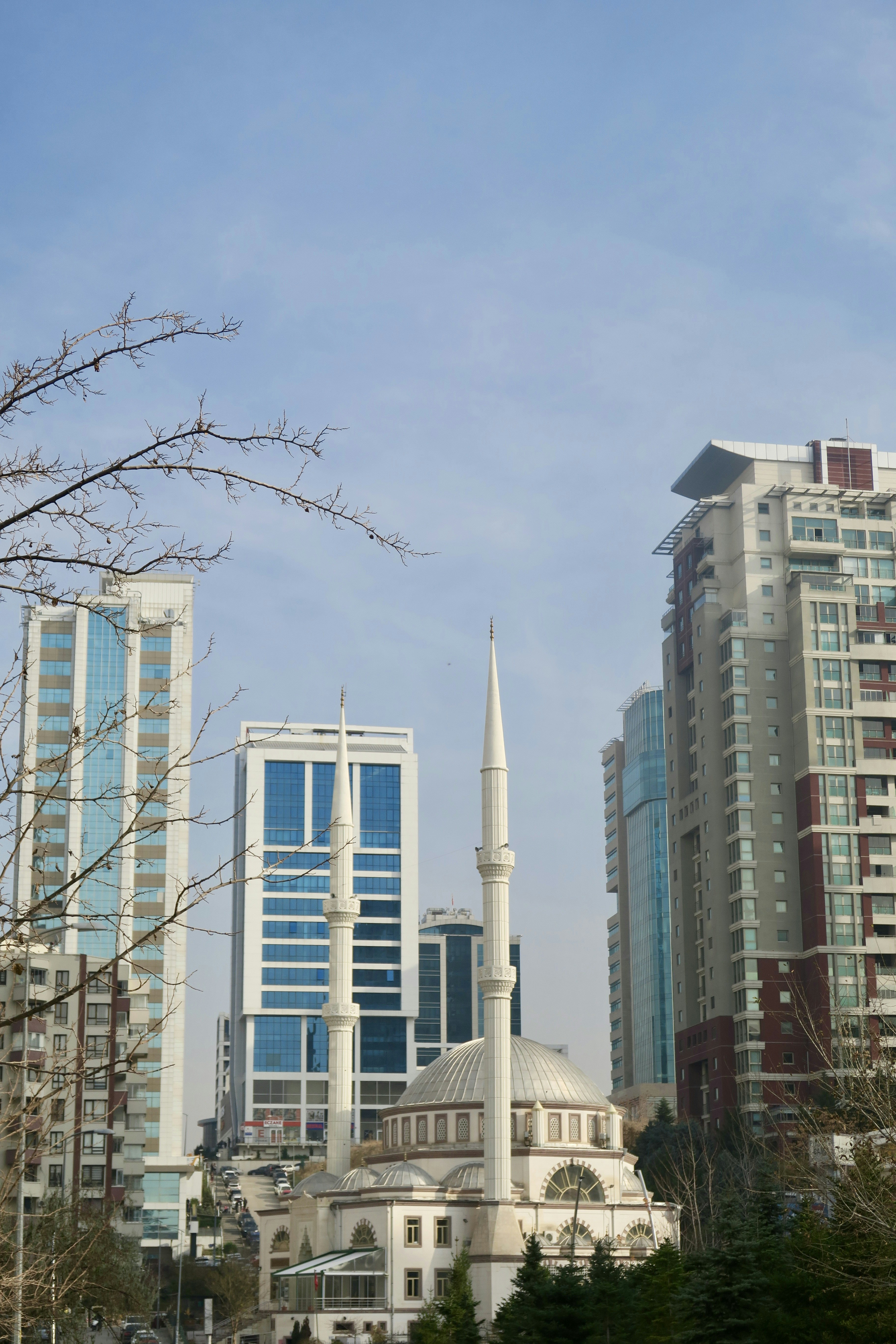a group of buildings with a tower