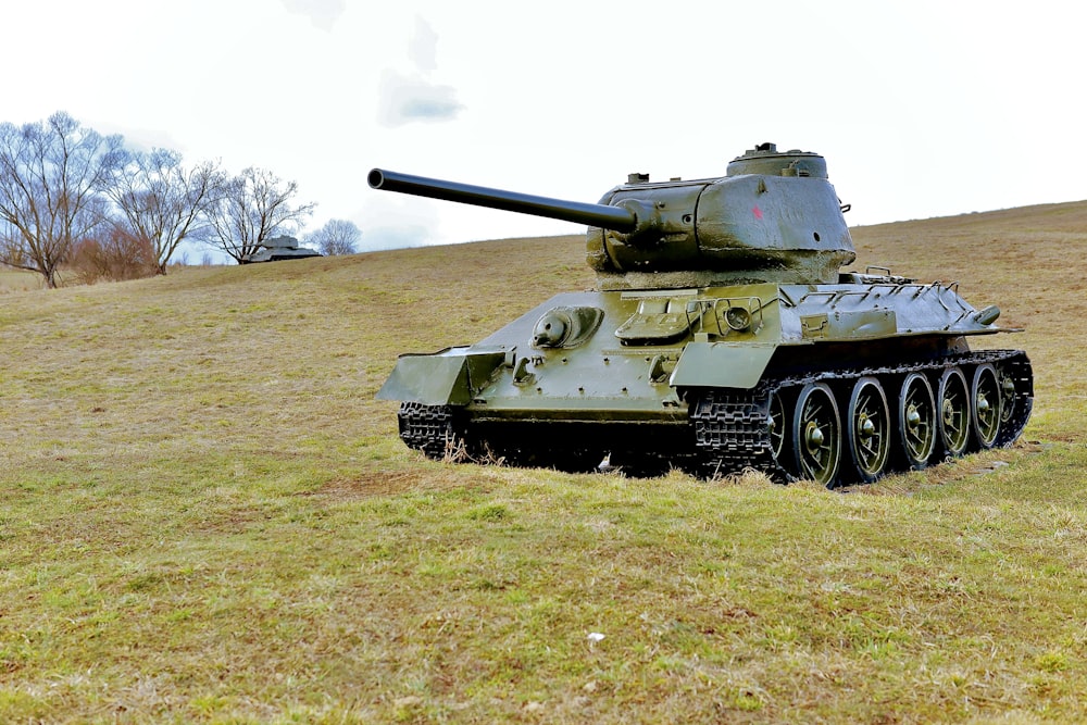 a military tank in a field