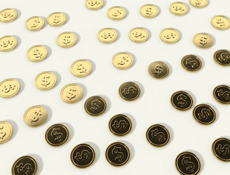 Golden coins and casino chips scattered around a glowing bonus icon.