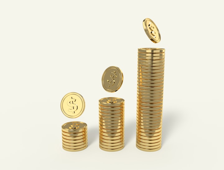 Pilhas de moedas douradas com uma moeda saindo do topo de cada pilha