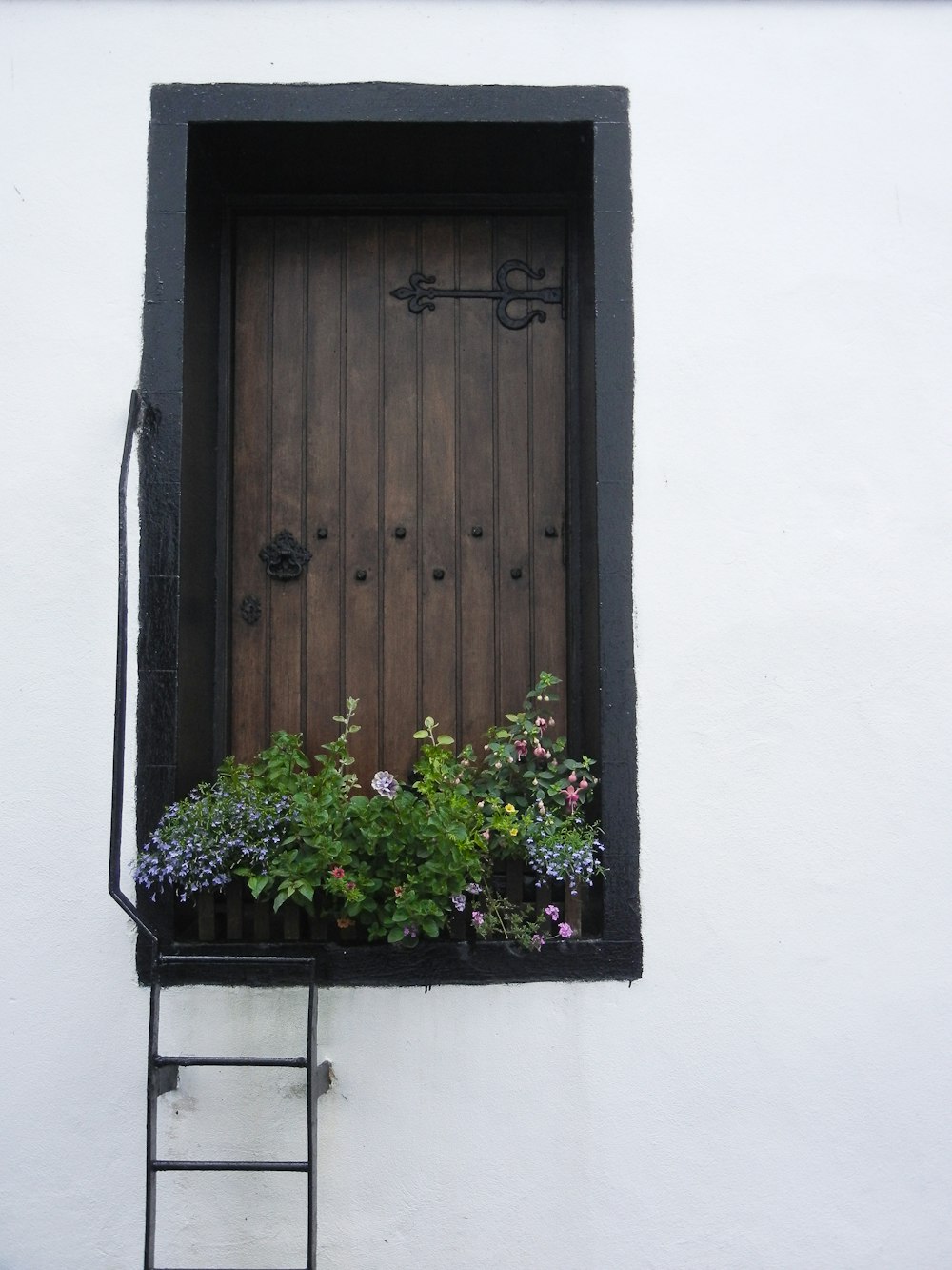a door with a planter box