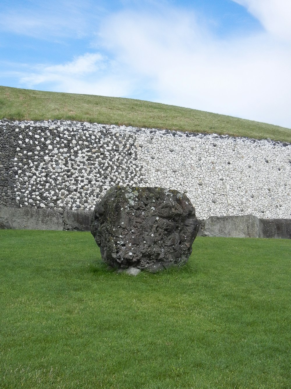 a rock on the grass