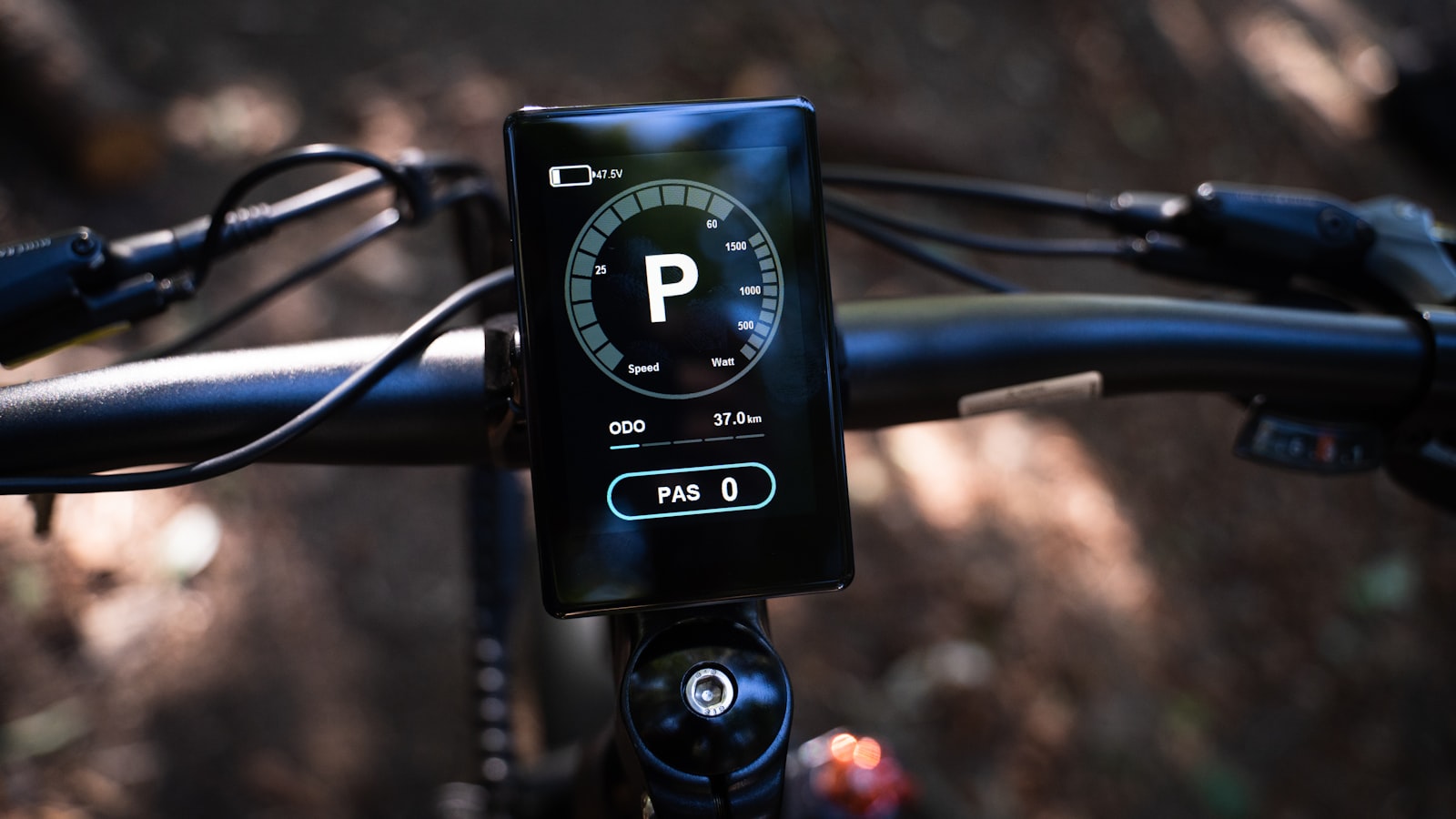 전기자전거 디스플레이와 제어 버튼을 점검하는 손