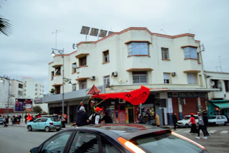 A vibrant street scene in Senegal with citizens engaging in a public awareness campaign.