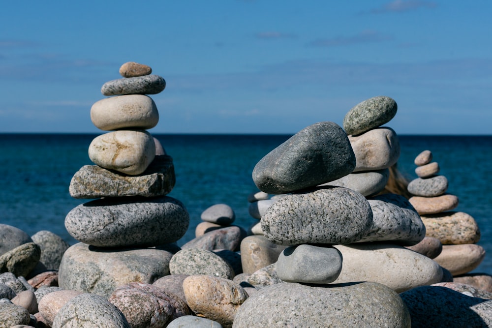 a group of rocks on a beach