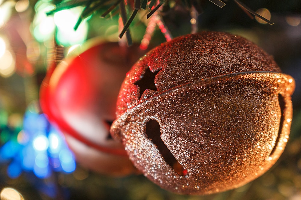 a close up of a red and white christmas tree