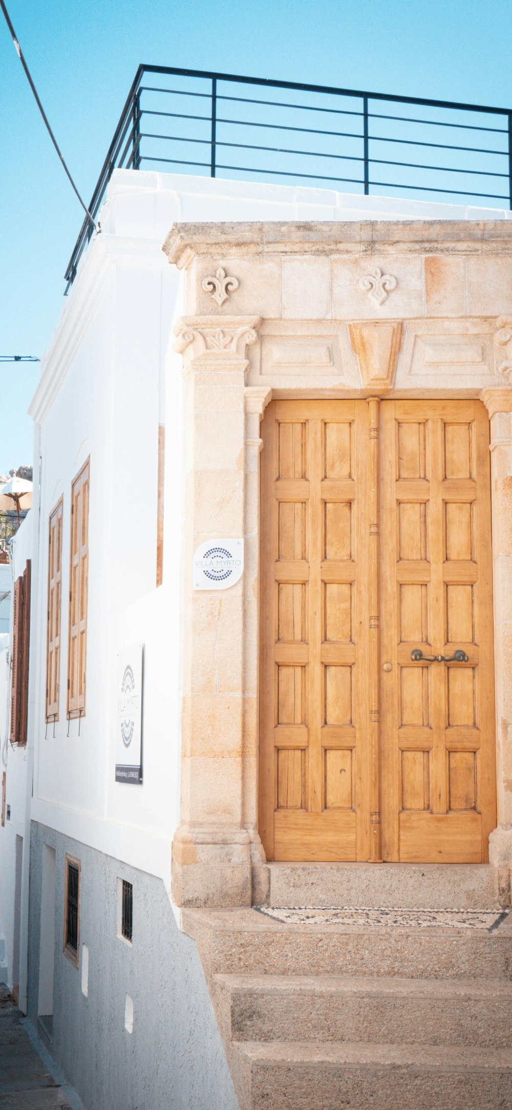 a building with a large wooden door