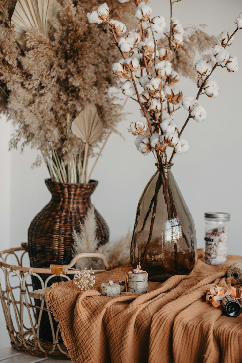 a vase with white flowers