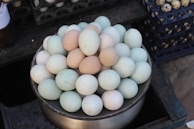 a group of eggs in a basket